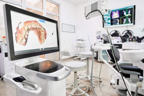 A computer screen in a dental office